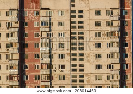 Old Panel House. Fragment Of The Facade