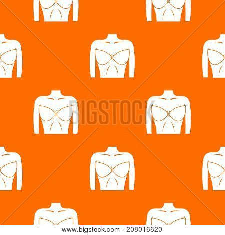 Female breast in a bra pattern repeat seamless in orange color for any design. Vector geometric illustration