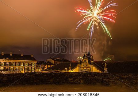 Fireworks in the local festival of San Froilan in Lugo. Spain.