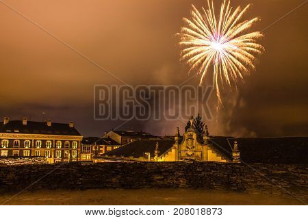 Fireworks in the local festival of San Froilan in Lugo. Spain.