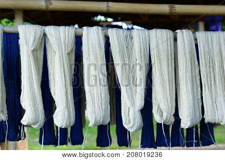 The Blue And White Cotton Yarn  In  Local Weaving Factory Of Thailand