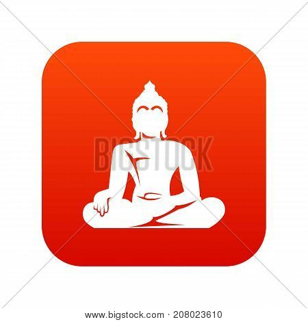 Statue of Buddha sitting in lotus pose icon digital red for any design isolated on white vector illustration