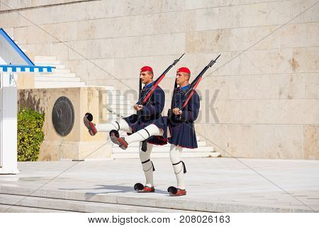 Evzone Guarding Parliament, Athens