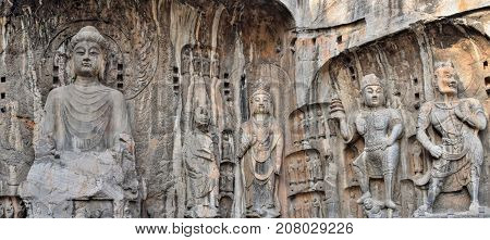 The stone carvings in the Longmen Grottoes in Henan province in China.