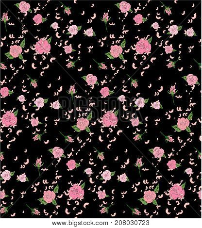 Seamless Floral Background With Bouquets Of Roses. Vintage Pattern For Wallpaper, Fabric, Digital Pa
