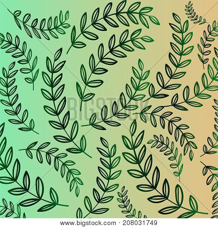 Vegetative pattern - green gradient of branch with leaves. Florar background