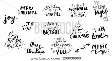 Set of Christmas lettering handwritten with bouncing letters vector illustration.