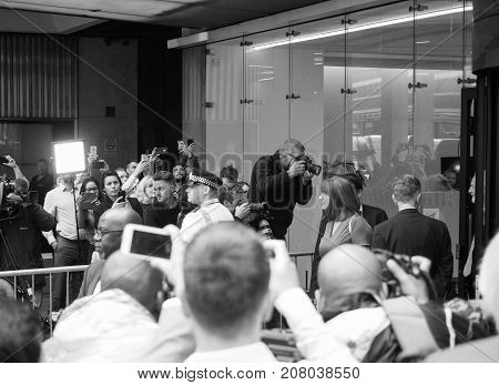 People Waiting For Corbyn In London Black And White