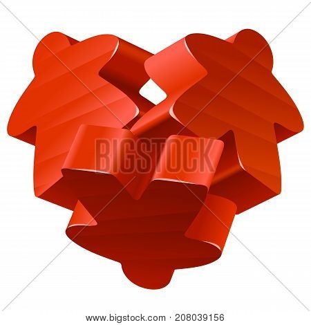 Vector red meeples in the shape of heart. Board games pieces isolated on white background. Concept of love by boardgames for community icon or geek t-shirt print