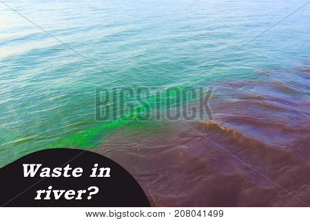 The riverscape of large drainage steel pipe background. concept of industrial wastes and environmental pollution