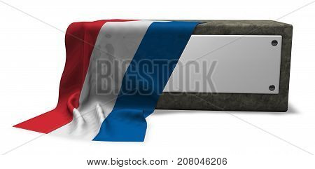 stone socket with blank sign and flag of the netherlands - 3d rendering