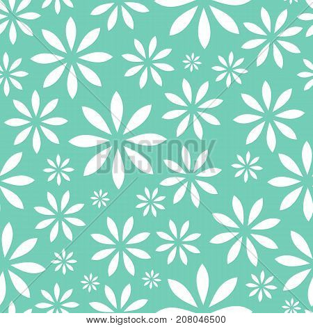 Seamless vector flower pattern on turquoise background