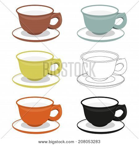 Chinese utensil illustration set. Cups and saucers of different cly types. Vector illustration can be used as sticker, badge, sign, stamp, logo, banner, icon or label.