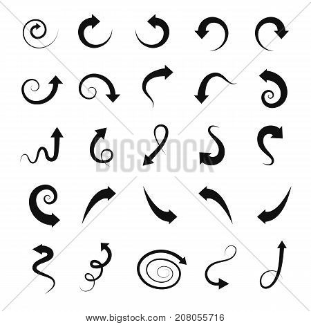 Set of curve and spiral vector arrows for website and user interfaces