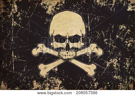 Pirates Jawless Skull And Bones Aged Flat Flag