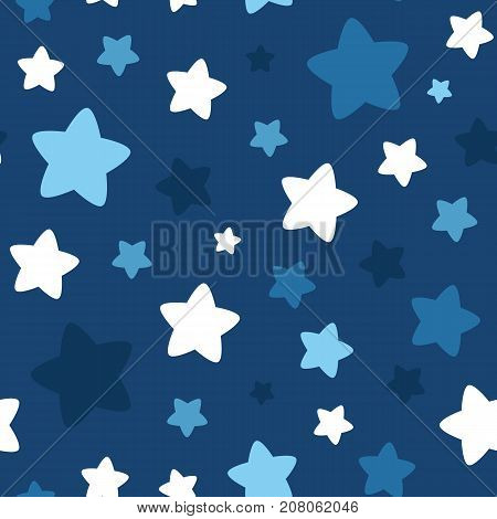 Seamless vector blue pattern with star shapes