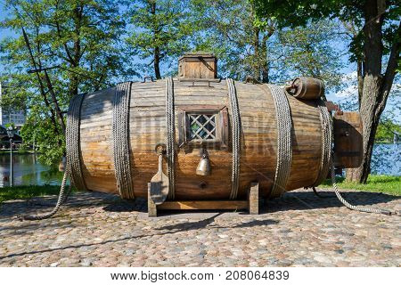 The First Russian Wooden Submarine With Barrel With Oars
