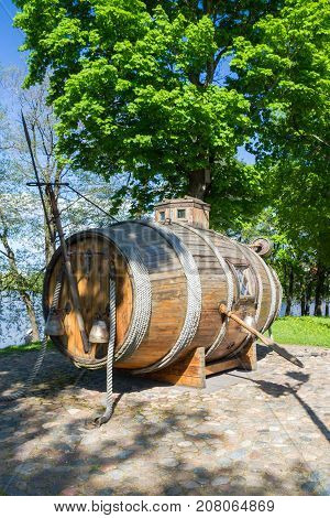 The First Russian Wooden Submarine With Barrel With Oars