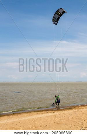 Windsurfing On The Beach Of The Big Izhora Gulf Of Finland
