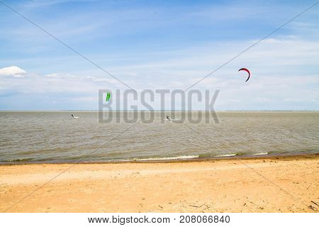 Windsurfing On The Beach Of The Big Izhora Gulf Of Finland