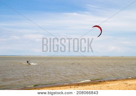 Windsurfing On The Beach Of The Big Izhora Gulf Of Finland