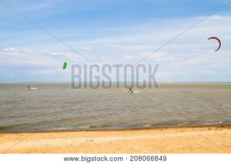 Windsurfing On The Beach Of The Big Izhora Gulf Of Finland