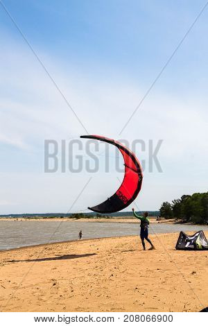 Windsurfing On The Beach Of The Big Izhora Gulf Of Finland