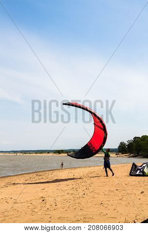 Windsurfing On The Beach Of The Big Izhora Gulf Of Finland