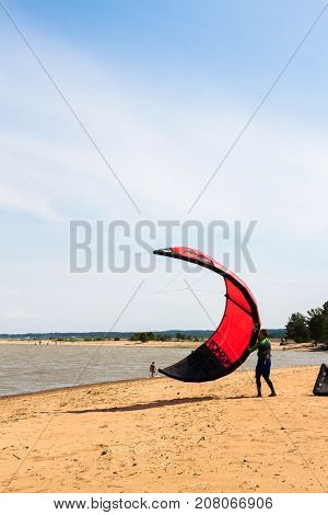 Windsurfing On The Beach Of The Big Izhora Gulf Of Finland