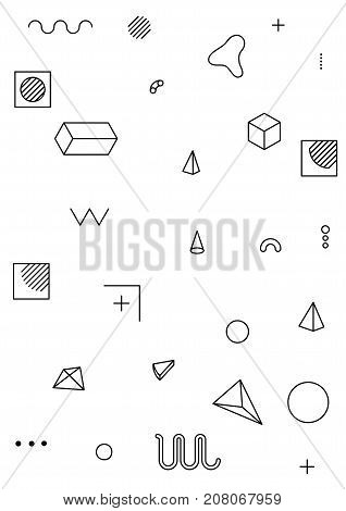 Universal trend poster with bright bold geometric yellow elements, chaotic composition, restrained sustained tempered style. Easy editable clipping mask. Magazine, leaflet, ad, typography, print