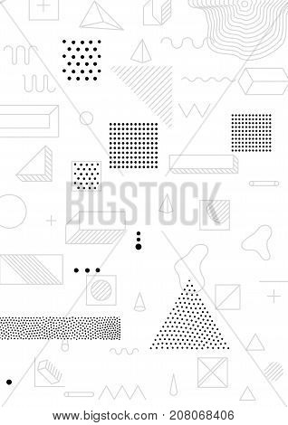 Universal trend poster with bright bold geometric yellow elements, chaotic composition, restrained sustained tempered style. Easy editable clipping mask. Magazine, leaflet, ad, typography, print