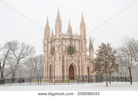 St. Alexander Nevsky Church In The Park Of Peterhof In The Winter.