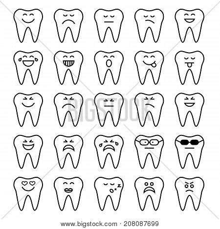 Set of cartoon teeth emotion icons. Dental vector smiles