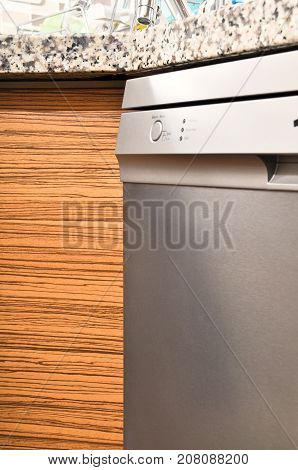 Grey body with a stainless steel Dishwasher