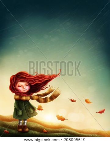 Little fairy girl in autumn