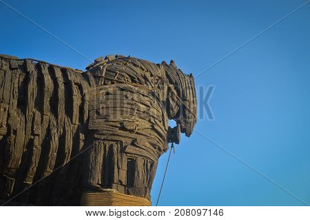 Wooden giant trojan horse in Cannakalle - Turkey this was used in brad pitt troya movie. Photo taken on: September, 2015