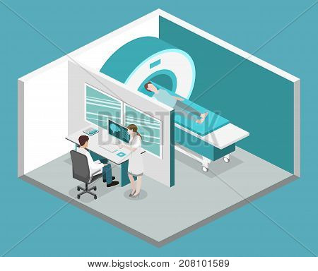 Isometric Flat 3D Concept Vector Hospital Medical Mri Web Illustration.