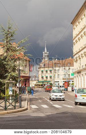 September 2012- In September tourist visit the small town of Compiegne known for its Castle and beautiful gardens. View of towncenter.