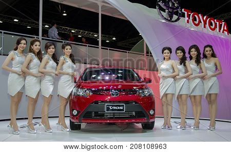 Bangkok Thailand - March 29 2013: Toyota Vios new models presented in Bangkok Motor Show 2013