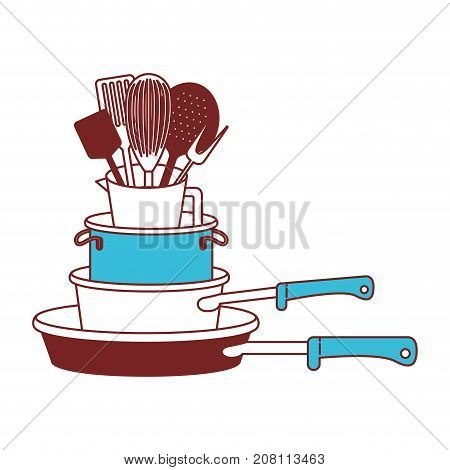stewpan stack and kitchen utensils color sections silhouette vector illustration