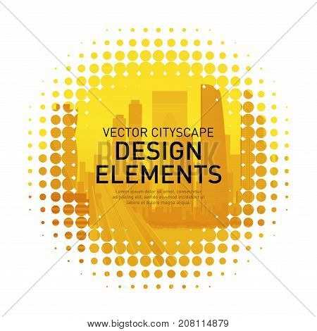 Design element for corporate graphic layout. Modern abstract geometry background template design whith colored cityscape vector illustration for investment, business, real estate, construction.