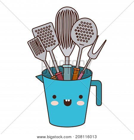 jar with kitchen utensils and roller pin colorful kawaii silhouette vector illustration