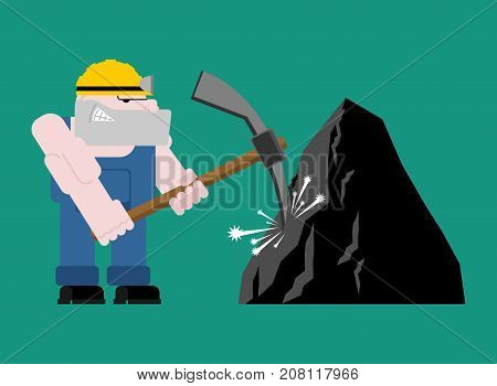 Miner worker mining isolated. collier with pickaxe. Pitman is at work in mine. Working Coal Mining. Vector illustration