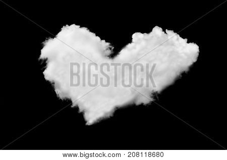 White heart shaped cloud isolated on black background