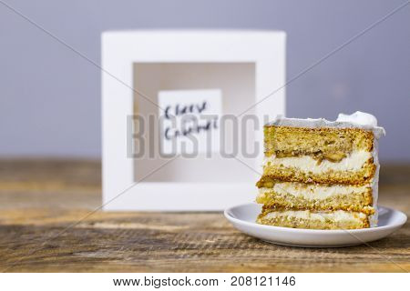 piece of cake with banana and cheese with blue mold