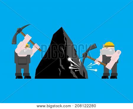 Miner Worker Mining Isolated. Collier With Pickaxe. Pitman Is At Work In Mine. Working Coal Mining.