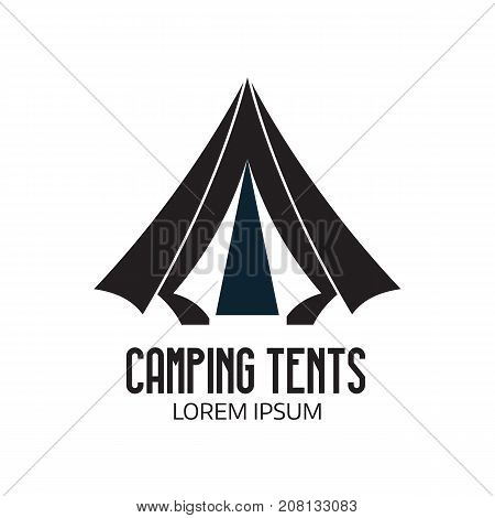 Camping place logo or label template. Outline tepee icon. Hiking and camping tent logotype.