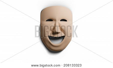 Mask of human face in a laughing happy expression - 3d illustration in transparent PNG