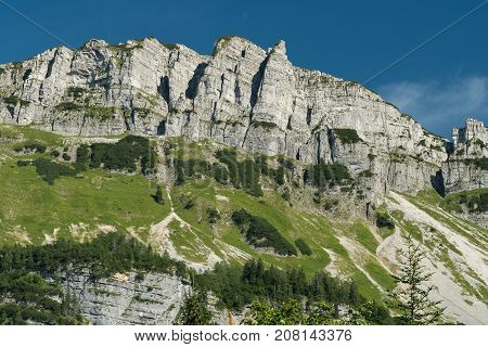 Rockface in the Austrian Alps (Loser Salzkammergut) in summer