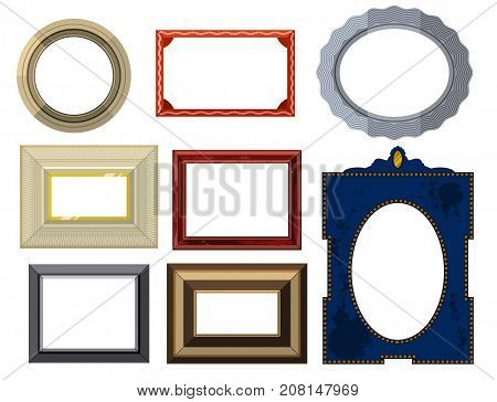 Picture frame museum interior exhibition decorative vector. Photo art gallery on vintage antique decoration wall. Photograph paper wooden square blanck.
